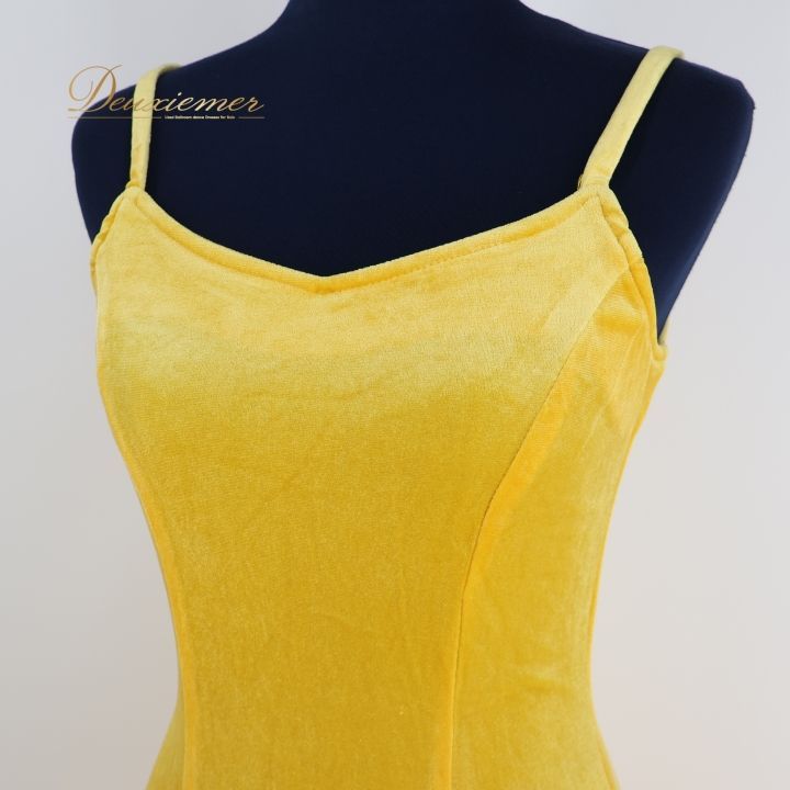 フラダンス 衣装 ワンピース ドレス イエロー系 マーメイドライン 黄 ベロア 無地 シンプル キャミソール 鮮やか 明るい ハワイアン MermaidLine MMJ アロハ 光沢 感 エムエムジェイ 華やか