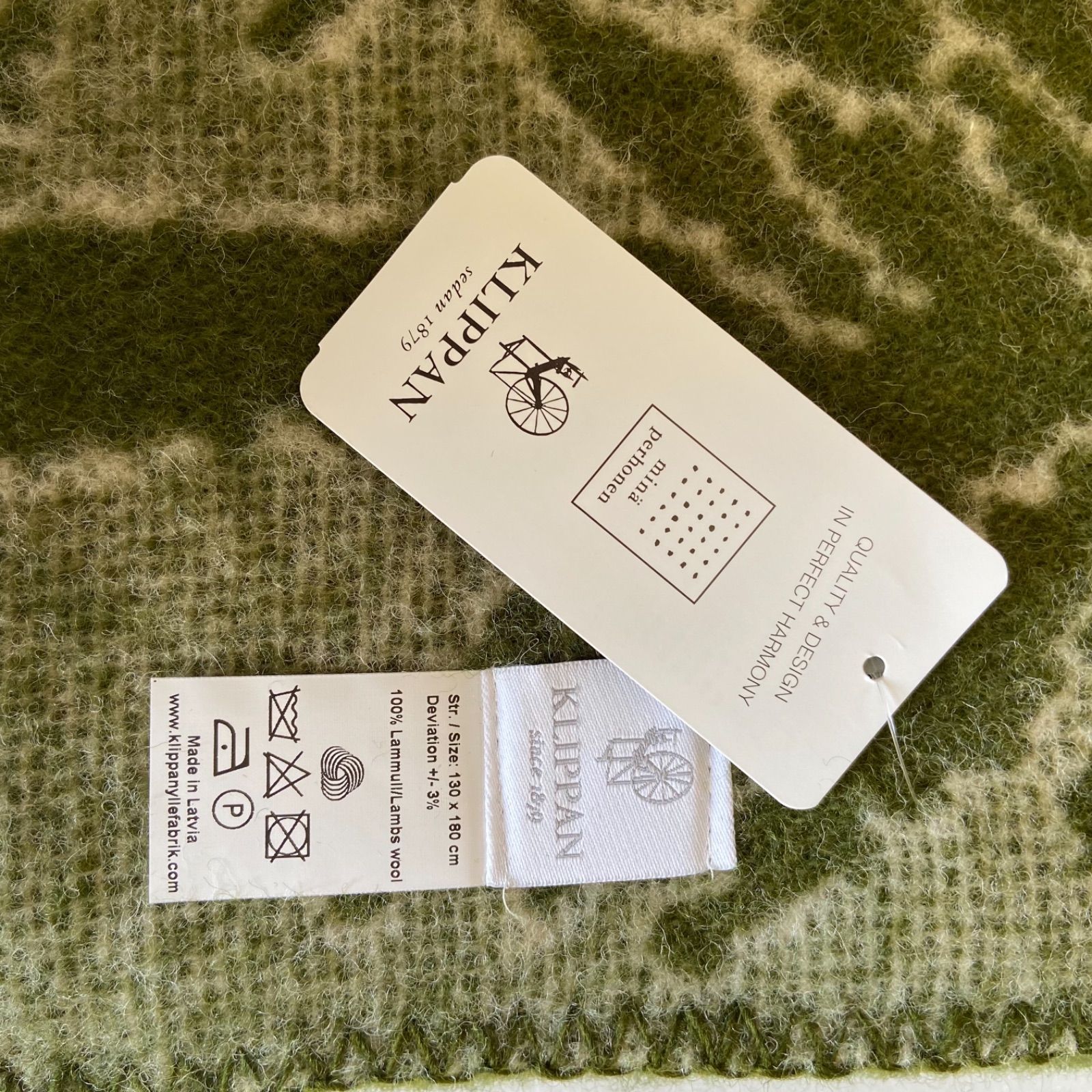 クリッパン×ミナペルホネン 新品　グリーン　ブランケット　ハウスインザフォレスト ハウスインザフォレスト／HOUSE IN THE FOREST ウール