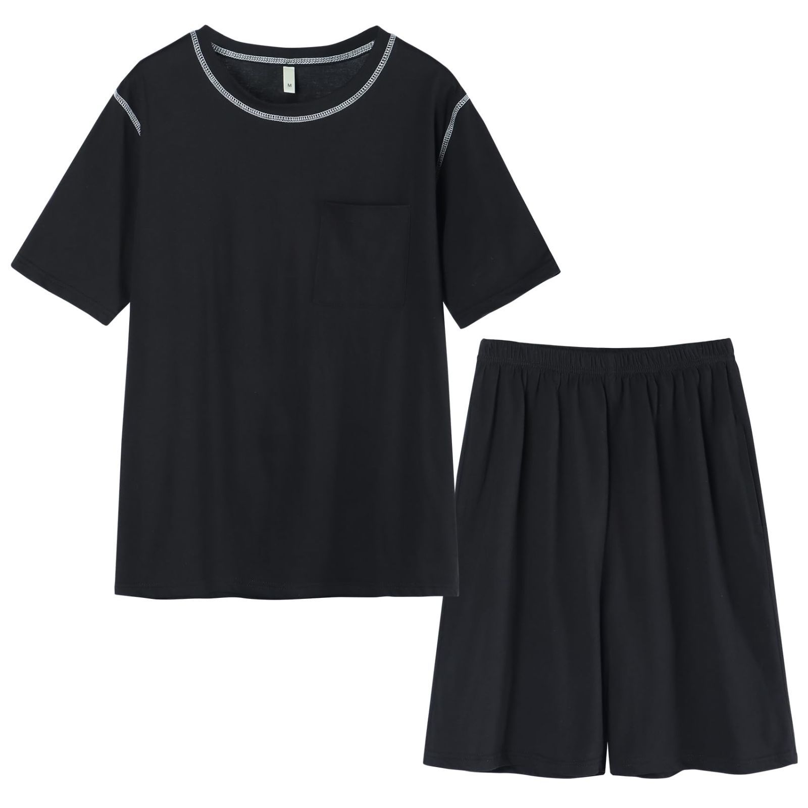 【数量限定】薄手 部屋着 半袖ショートパンツ 綿 上下セット ルームウェア - 軽い 半袖 夏 メンズ 吸汗 パジャマ [HEWEAYTA]