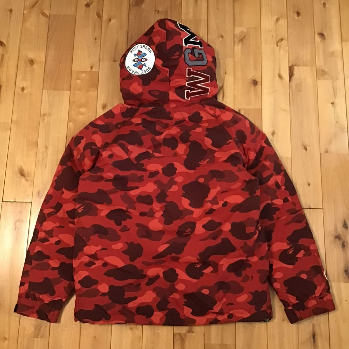 BAPE shark hoodie snowboard down jacket Mサイズ a bathing ape red camo エイプ ベイプ  シャーク パーカー スノボ ダウンジャケット