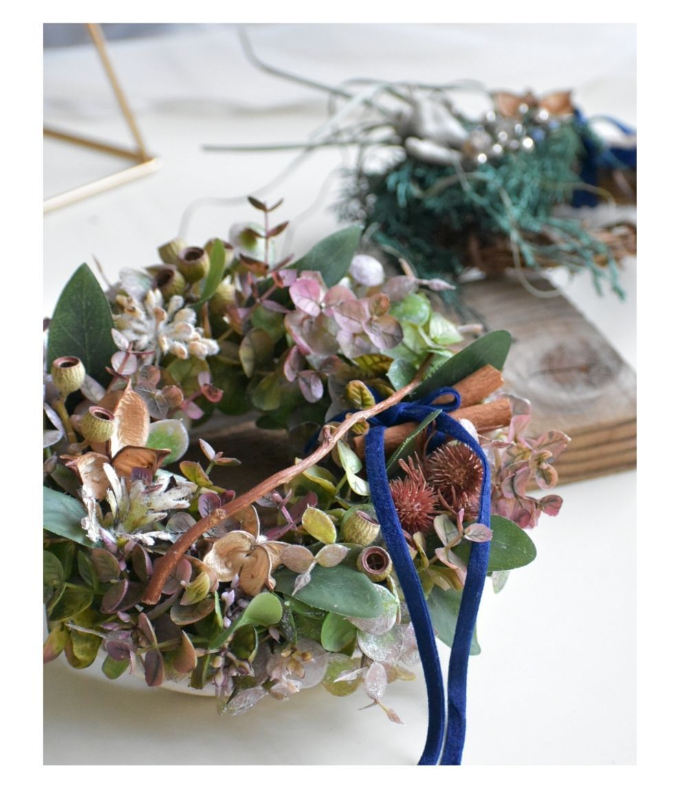 秋冬～3種のユーカリリース☆クリスマスリース☆ドアリース☆造花☆直径20センチ 秋冬～3種のユーカリリース☆クリスマスリース☆ドアリース