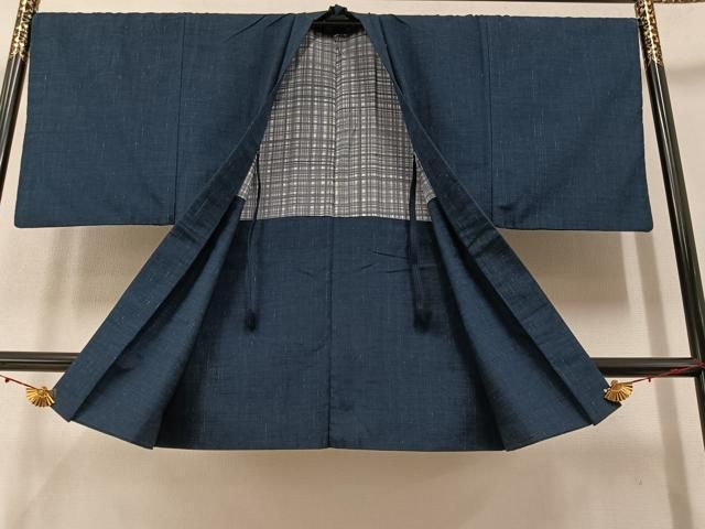 平和屋着物▽男性 紬 単衣 留紺色 正絹 逸品 未使用 DAAT9227az