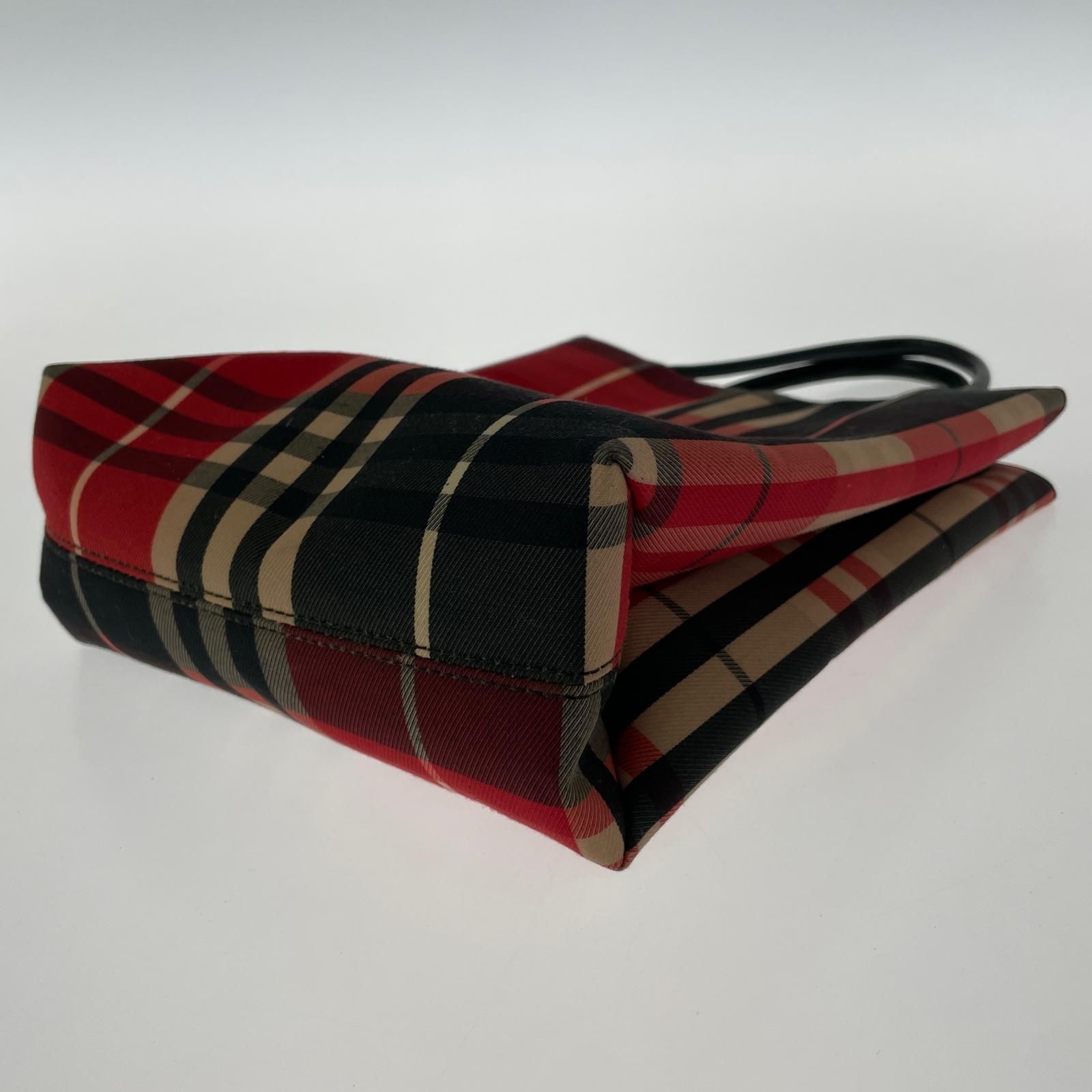 BURBERRY バーバリー チェック柄ハンドバッグ/レッド×ブラック
