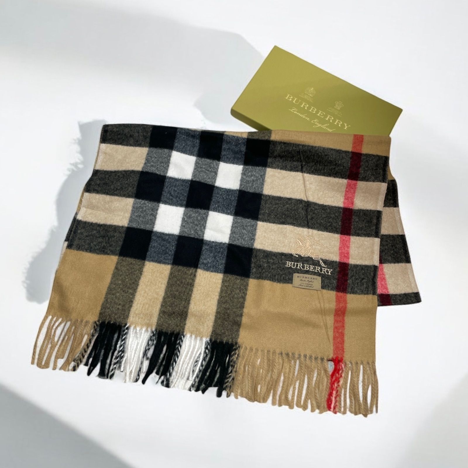 美品 バーバリー 近年モデル マフラー カシミヤ100% メガチェック ベージュ BURBERRY バーバリー マフラー HALF MEGA CHECK CASHMERE SCARF