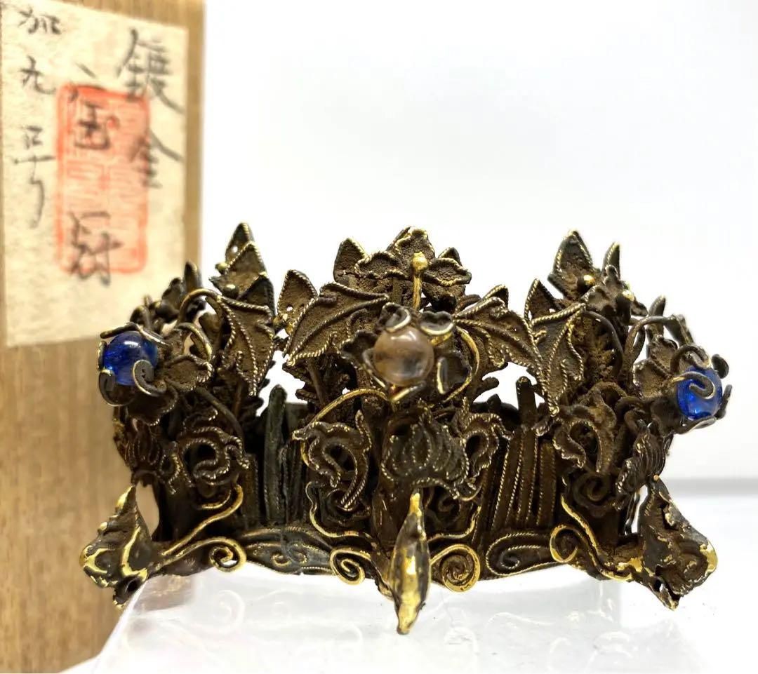 古代 鍍金 宝冠 28g 木 東Y6-0418 2Fトルチ