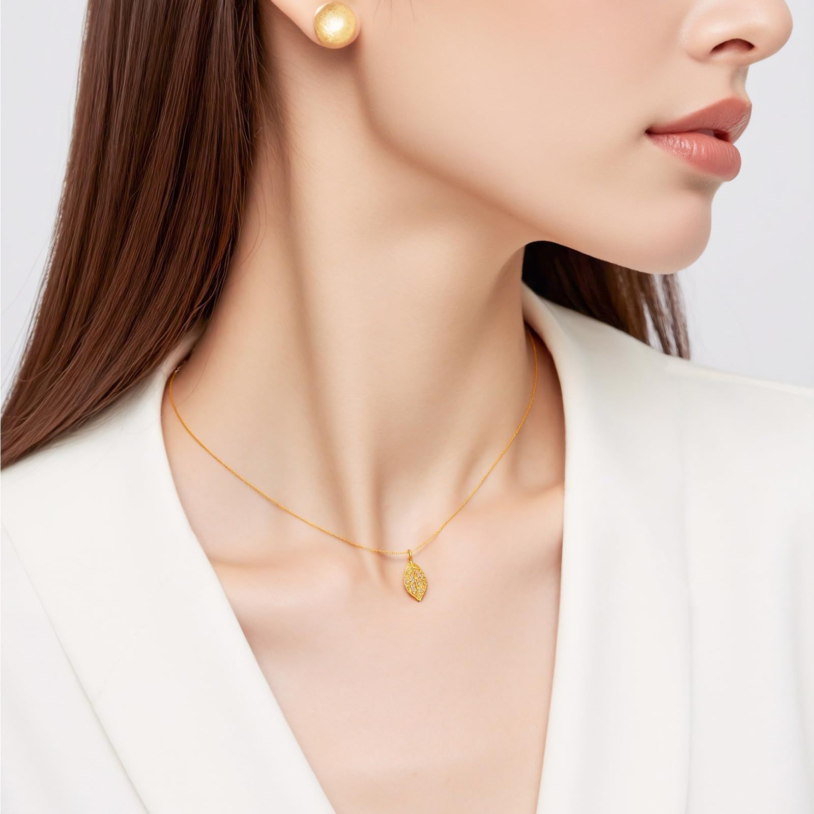  上品 繊細 ペンダント リーフ 煌めく キュービックジルコニア 18 K金メッキ レディース ネックレス 葉っぱ 朝露金枝 Puliyunxiang ネックレス アクセサリー