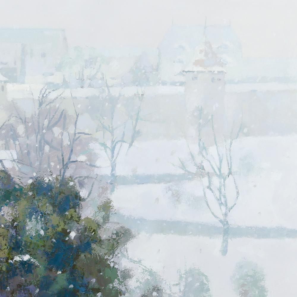 真作】【WISH】吉崎道治「ローテンブルグの雪」油彩 40号 大作 ◇雪の