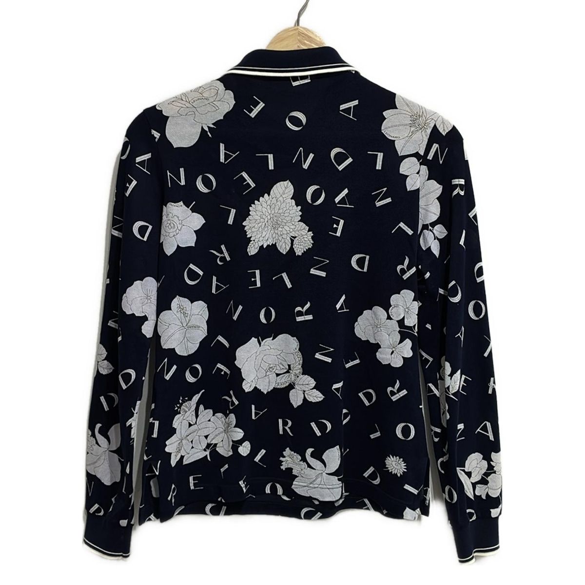 LEONARD SPORT レオナールスポーツ 長袖ポロシャツ サイズ38 M レディース - ネイビー×白 花柄