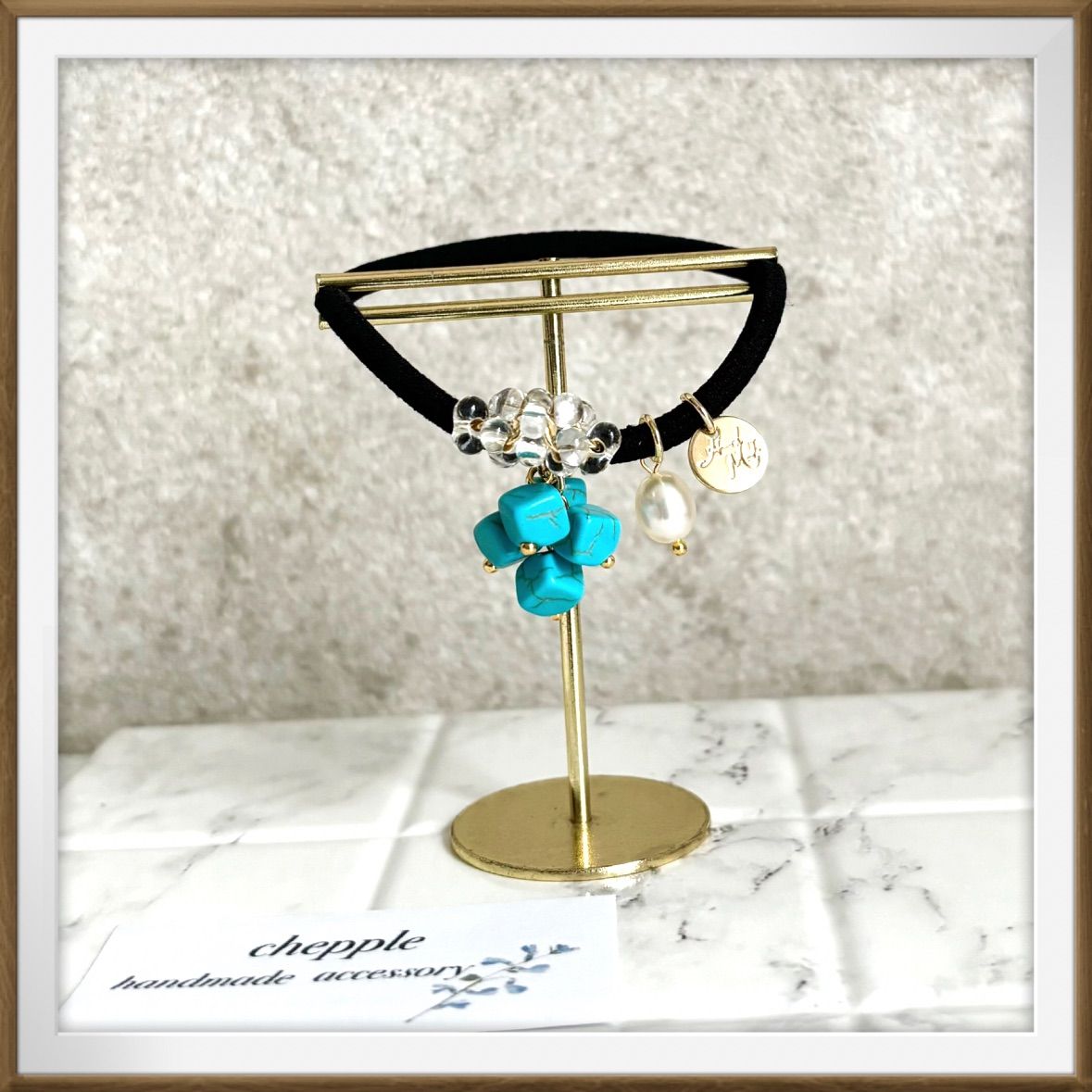 じゃらじゃら  ヘアゴム  パワーストーン  ターコイズ☆ No.1442 天然石ビーズ ターコイズのヘアゴム じゃらじゃらヘアゴム