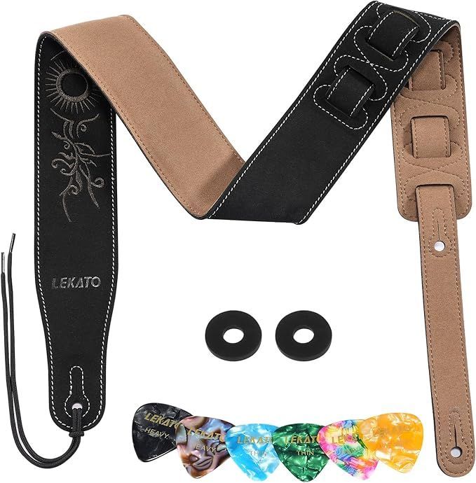 ギター ストラップ |LEKATO ベースストラップ ベース&エレキギター用 幅3.5インチの厚みのあるフォームパッド入りギターストラップ, グレー【 Right On！ STRAPS Right On! STRAPS WHITE CAT ホワイト ストラップ