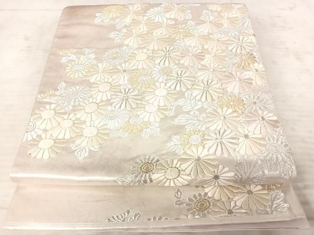 正絹 袋帯 六通柄 ヨーロピアン唐草図案 ホワイト地 極上 逸品 未使用品 平和屋着物◎六通柄袋帯 唐織 刺繍 草花文 金銀糸 正絹 逸品