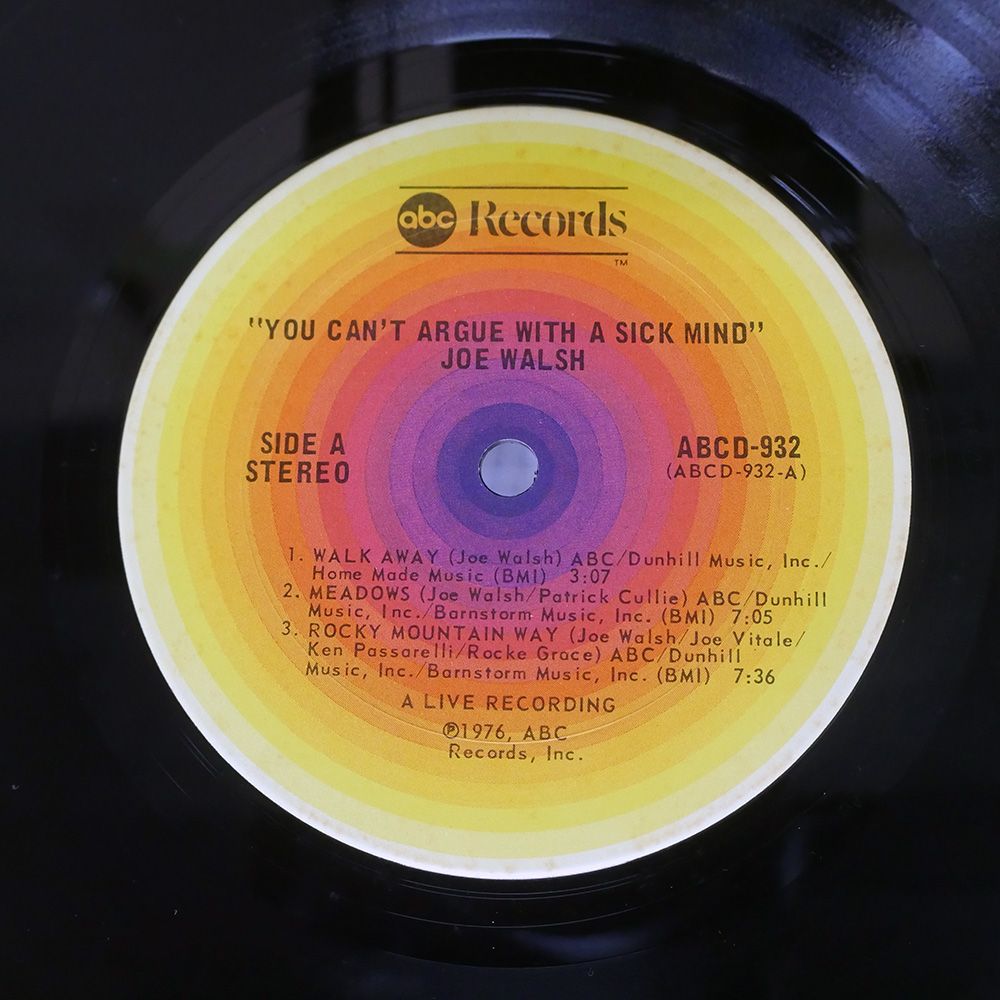 US盤 JOE WALSH/YOU CAN'T ARGUE WITH A SICK MIND/ABC ABCD932