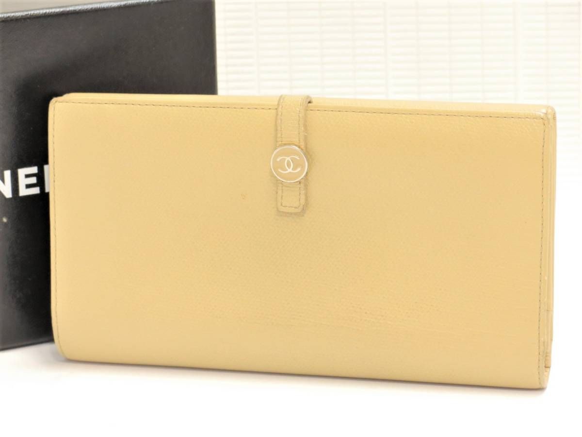 手数料安い シャネル レザー 長財布 ココボタン ベージュ系 CHANEL