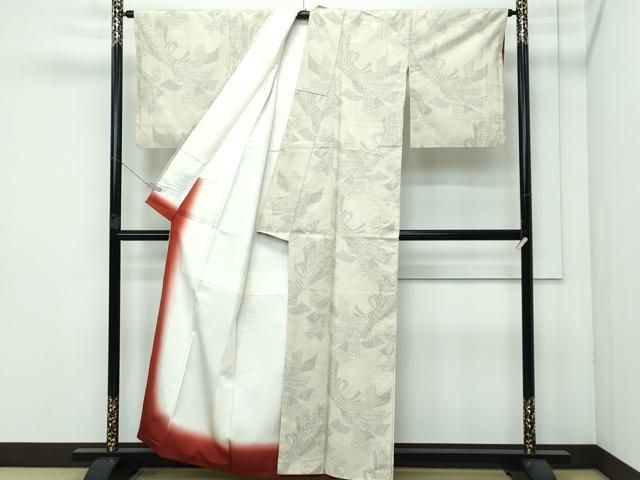 平和屋着物 上 結城紬 100亀甲 束ね熨斗吉祥文 砥の粉色地 CZAA3568s5