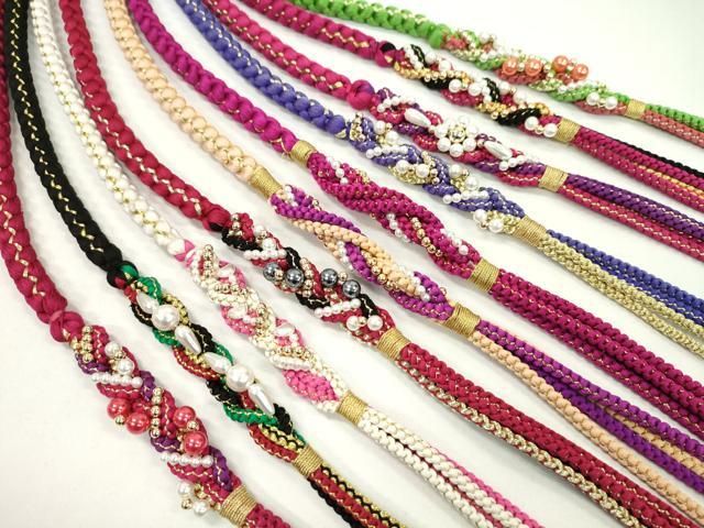 平和屋着物●和装小物 振袖用飾り付き帯締め１０本セット パール 花 ハート 金糸 CAAX8199ju