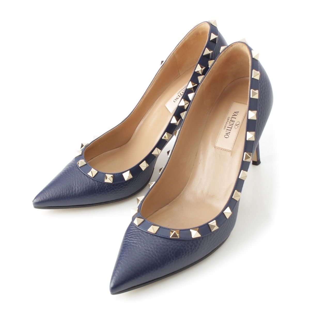 ヴァレンティノ レザー ロックスタッズ ヒール パンプス