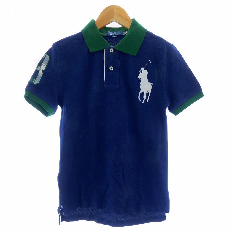 ポロ バイ ラルフローレン Polo by Ralph Lauren ビッグポニー ポロシャツ 鹿の子 カットソー 半袖 コットン 刺繍 140 紺 緑 ネイビー グリーン トップス 子供