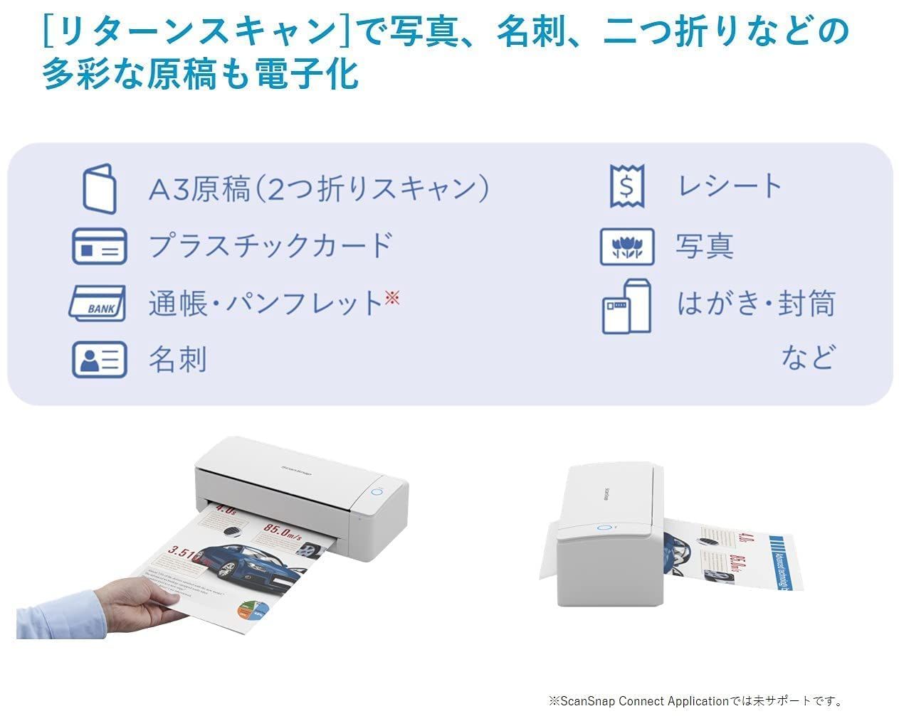 リターン スキャン対応|Wi-Fi対応|USB接続|コンパクト|書類|レシート|名刺|写真