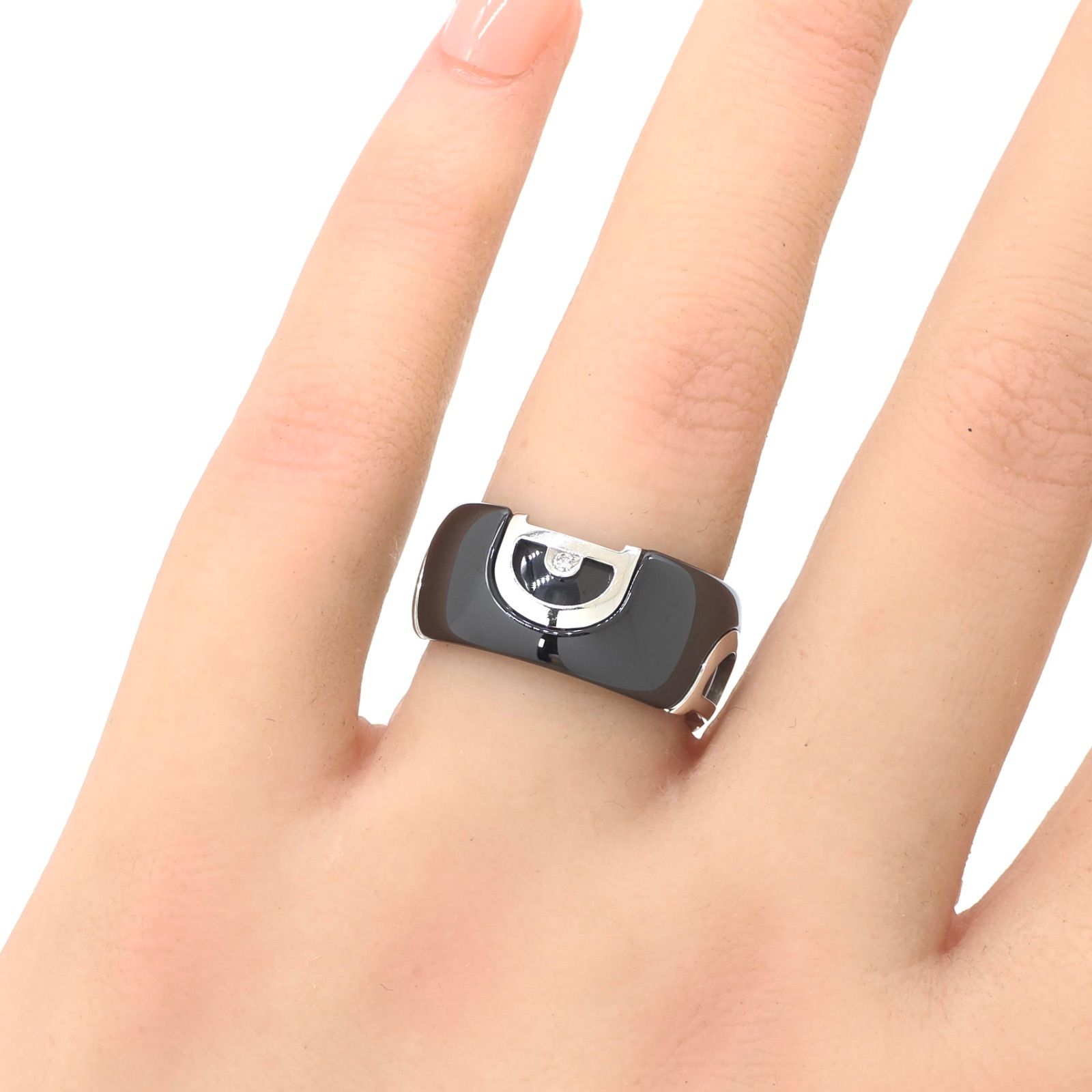 美品 Damiani Dアイコン リング ダイヤモンド セラミック ブラック ディーアイコン ダイヤ リング ブラックセラミック[20049203] D