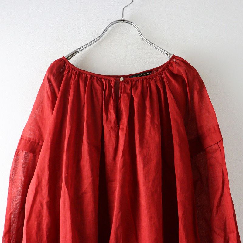  2025 SS ハグオーワー Hug O War ギャザーネックタックワンピース F レッド トップス シアー プルオーバー ドレス その他 その他