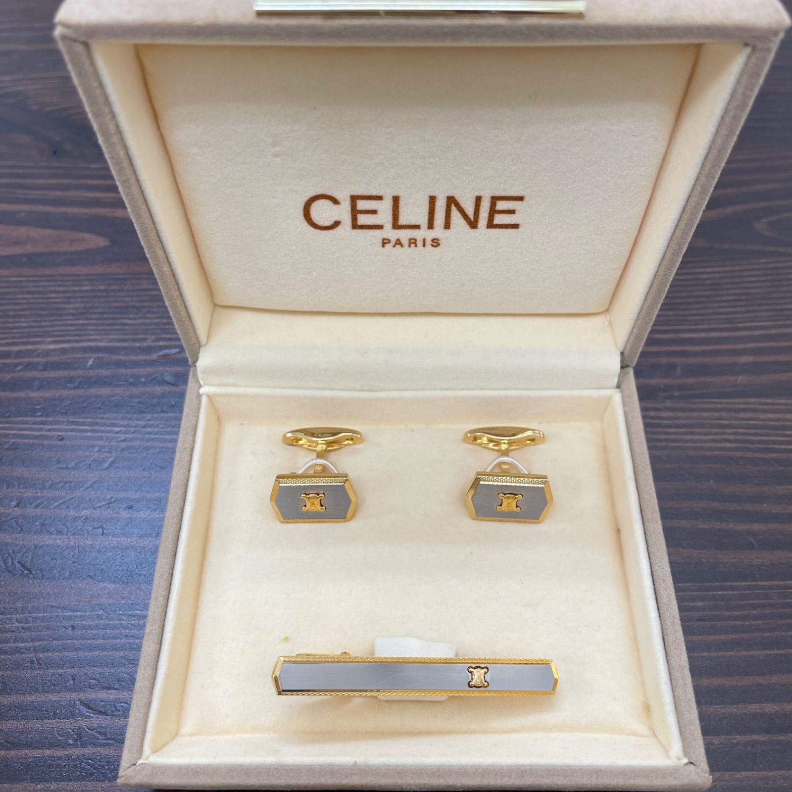 セリーヌ カフス カフリンクス ネクタイピン ゴールド ホワイト k67 CELINE セリーヌ ネクタイピン カフリンクス カフスボタン
