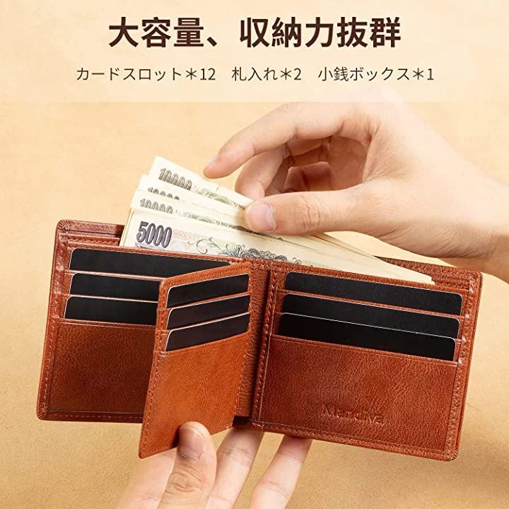 スリム&大容量＞ いつい コンパクト財布 BOX型小銭入れ 本革BROWN