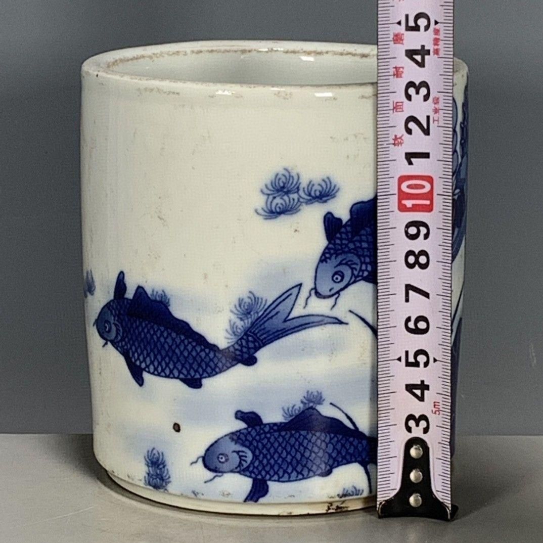 景徳鎮 磁器 青花荷葉紋筆筒 書具 文房具 現代工芸品 美術品 置物 景徳鎮 磁器 青花荷葉紋筆筒 書具 文房具 現代工芸品 美術品
