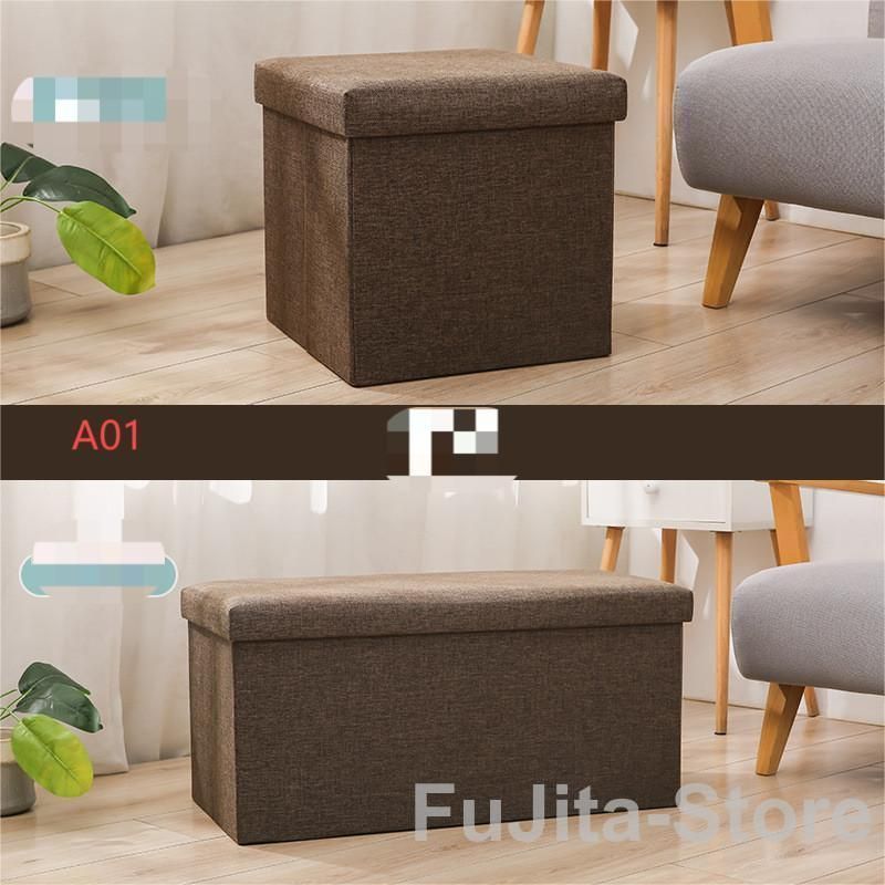 収納スツール大容量折りたたみ座れる収納ボックス ペンチオットマン綿麻布製椅子クッションフタ付きチェアツールボックス
