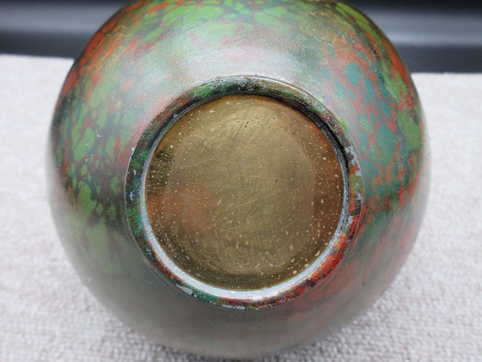 銅製:からす瓜模様丸形花器　　(一鳳 作) 銅製:からす瓜模様丸形花器 (一鳳 作) 美術品・アンティーク