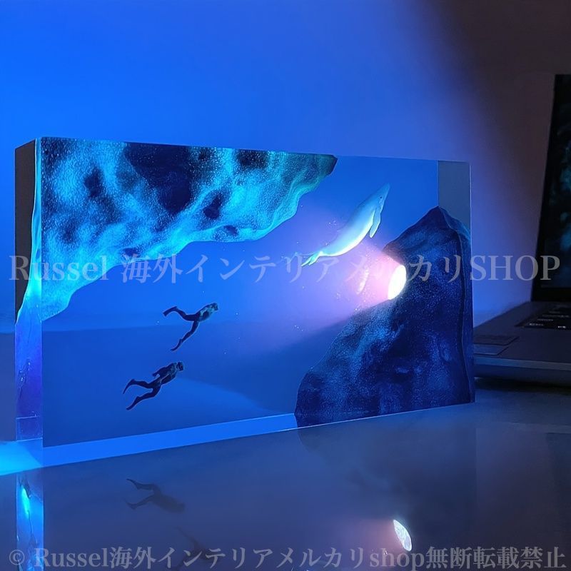 ナイトライト レジンアート シロイルカ ダイバー 深海 おしゃれ かわいい USB コンパクト ベッドライト 間接照明 卓上ライト ギフト 4-7
