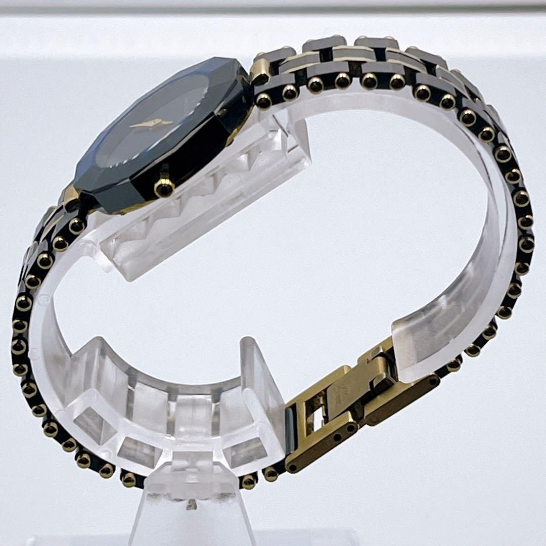 233 ルドルフ・バレンチノ コンビ カットガラス ネイビー 腕時計  