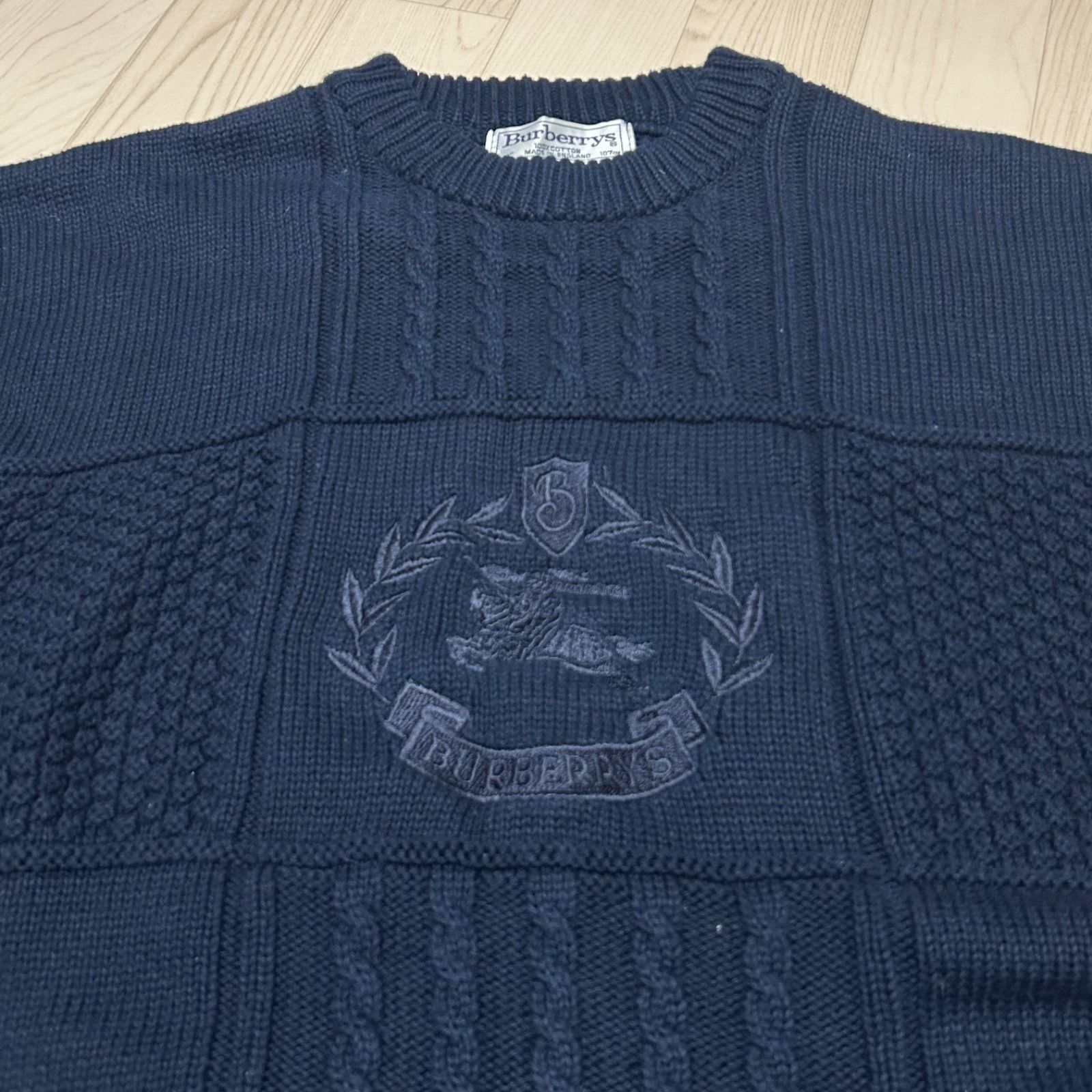 Burberrys バーバリー ケーブルニット ホースロゴ刺繍 イングランド製