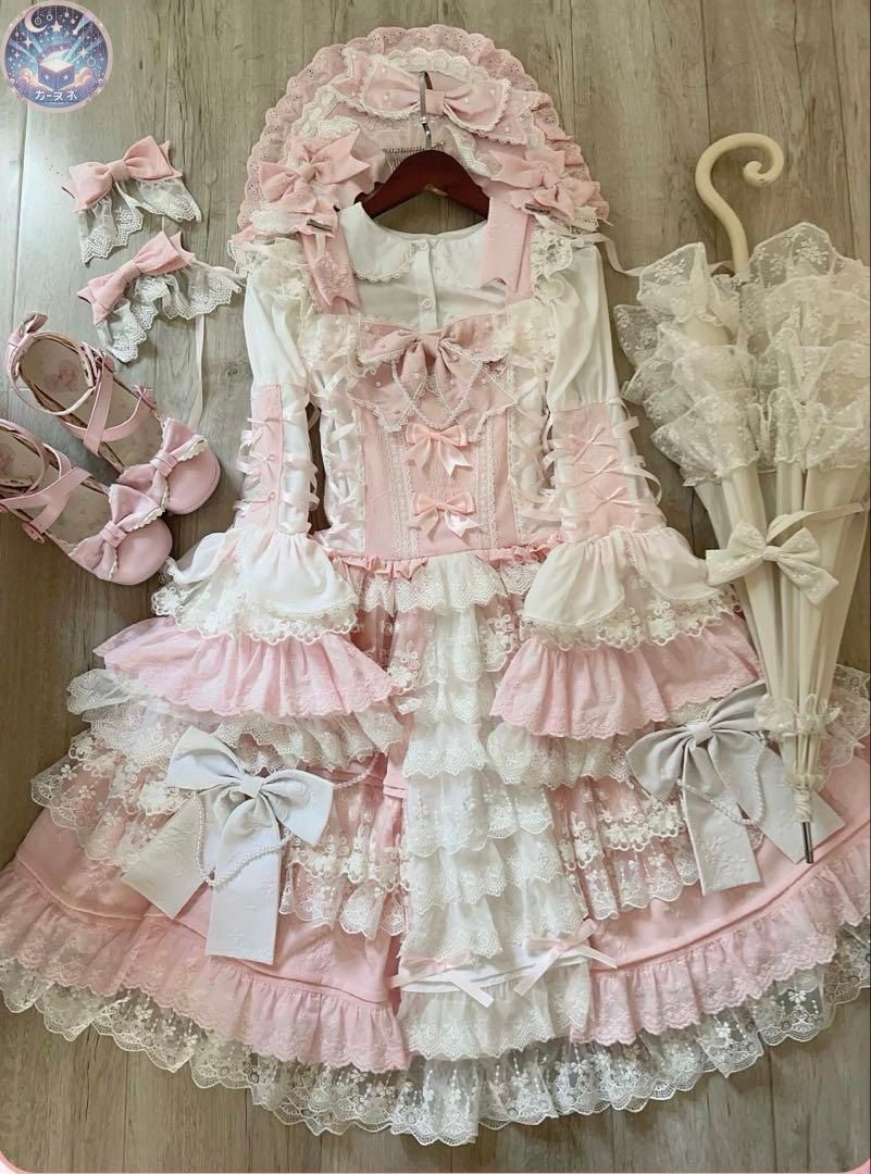 低価格！ Peach Bunny ロリィタドレス6点セット ジャンスカ ピンク 甘ロリ