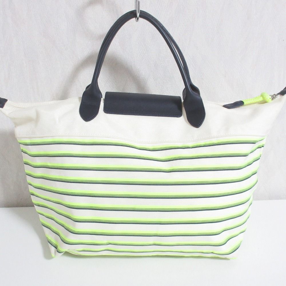 良品 LONGCHAMP ロンシャン ルプリアージュ ボーダー柄 ハンドバッグ 