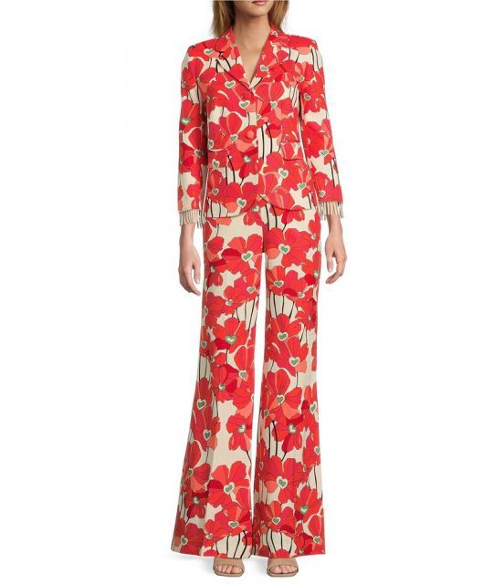 【送料無料】 タラジャーモン レディース コート アウター Valensole Floral Print Notch Lapel Bracelet Sleeve Beaded Fringe Jacket Coquelicot
