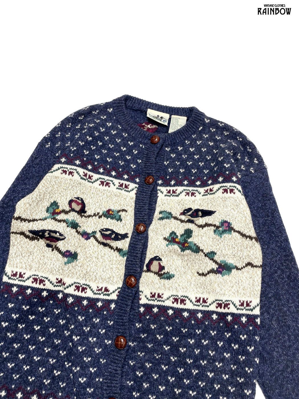 古着 NORTHERN 刺繍 総柄 ウール 長袖 ニット カーディガン 紺 ttu2510027 WWW_SMP1DAWEKUDUS_SCH_ID