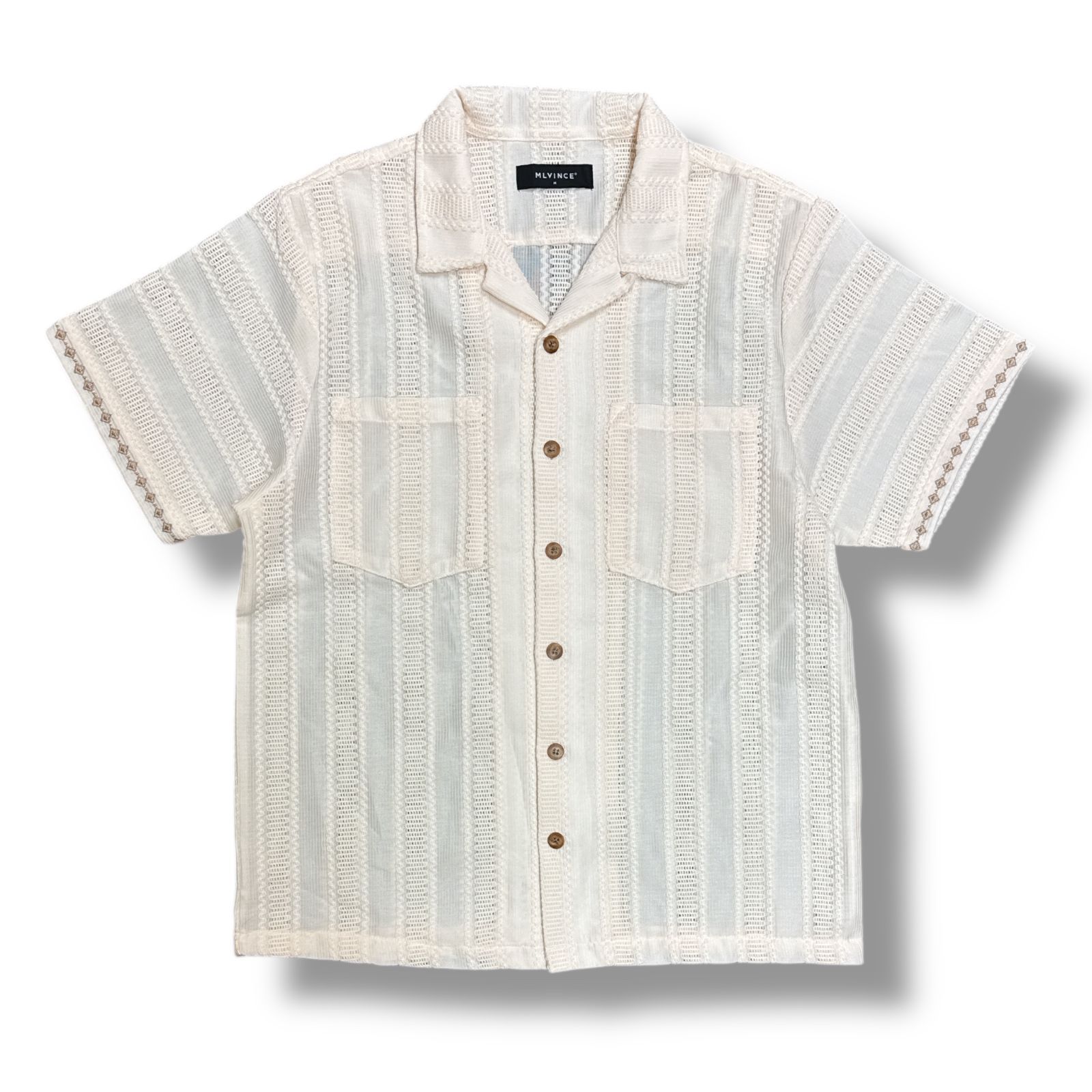 MLVINCE 24SS STRIPE LACE S|S SHIRTS ストライプ レース ショートスリーブ シャツ メルヴィンス オフホワイト M 85379A3