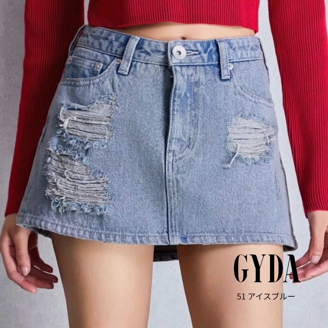 ハイウエストダメージスカートライクデニムショートパンツ GYDA