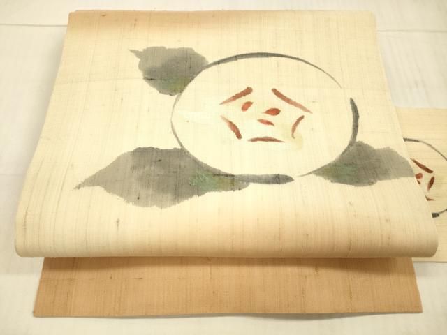 平和屋着物＊夏物　九寸名古屋帯　生紬　手描き　草花文　正絹　逸品　DAAX0501cm 平和屋着物＊夏物 九寸名古屋帯 生紬 手描き 草花文 正絹 逸品