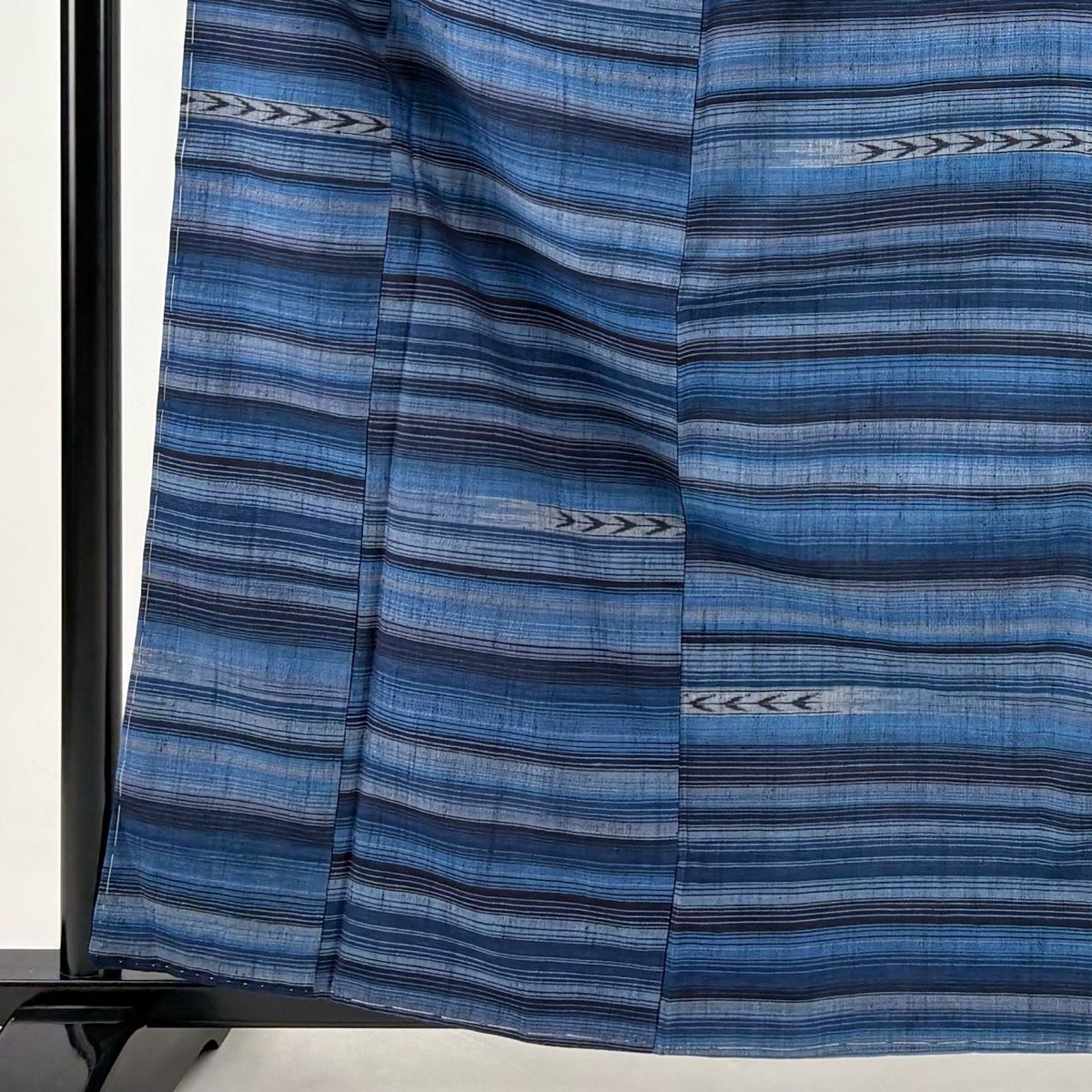 紬 身丈160cm 裄丈62.5cm S 袷 縞 青 正絹 秀品