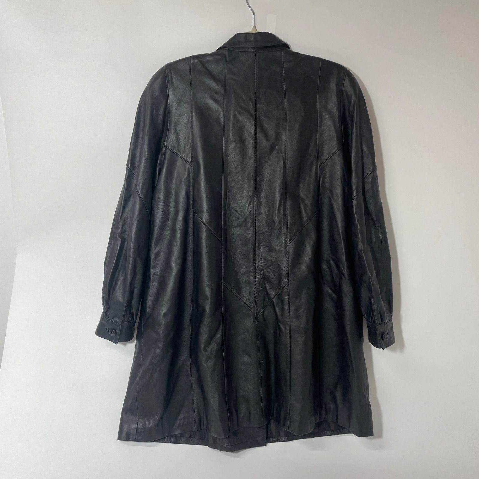 美品☆ピーエルバルマン羊革ラムレザージャケットコート黒F シンプルでおしゃれなレディースの本革ラムレザーステンカラー