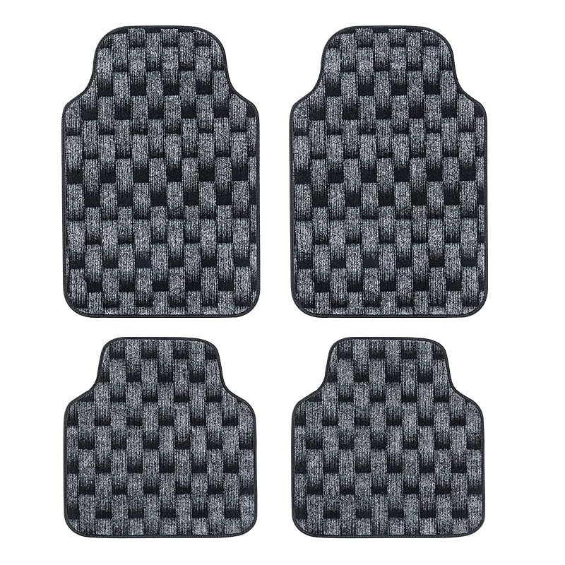 SHIMAKYO カーマット 4点セット フロアマット 車 軽/普通車 1台分 刺繍加工 フロント2枚 リヤ2枚 丸洗いOK ズレ防止加工 防水 汚れ防止 フェードアウト ブラックu0026ホワイト 0