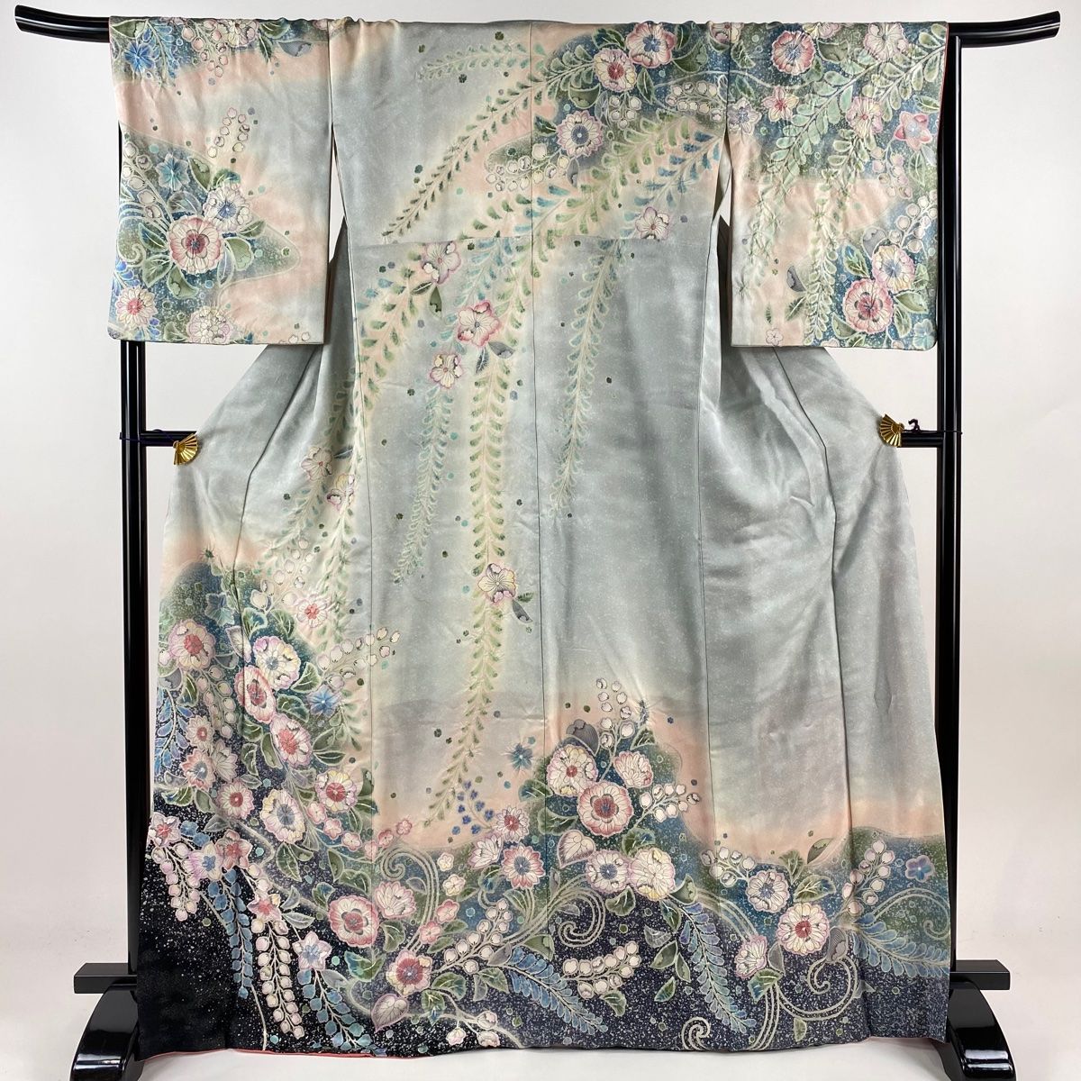 贈る結婚祝い 訪問着 身丈168cm 薄緑 ぼかし 銀通し 辻が花 袷 L 裄丈68cm 着物・浴衣