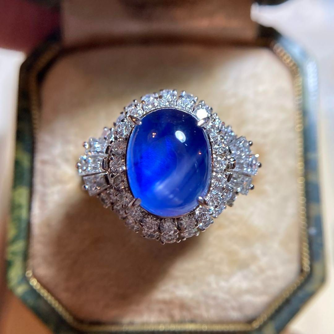 三越ブランド 非加熱 スリランカ産 ブルーサファイア 4.68ct × ダイヤモンド 1.15ct クラスターリング 指輪｜鑑別書付き