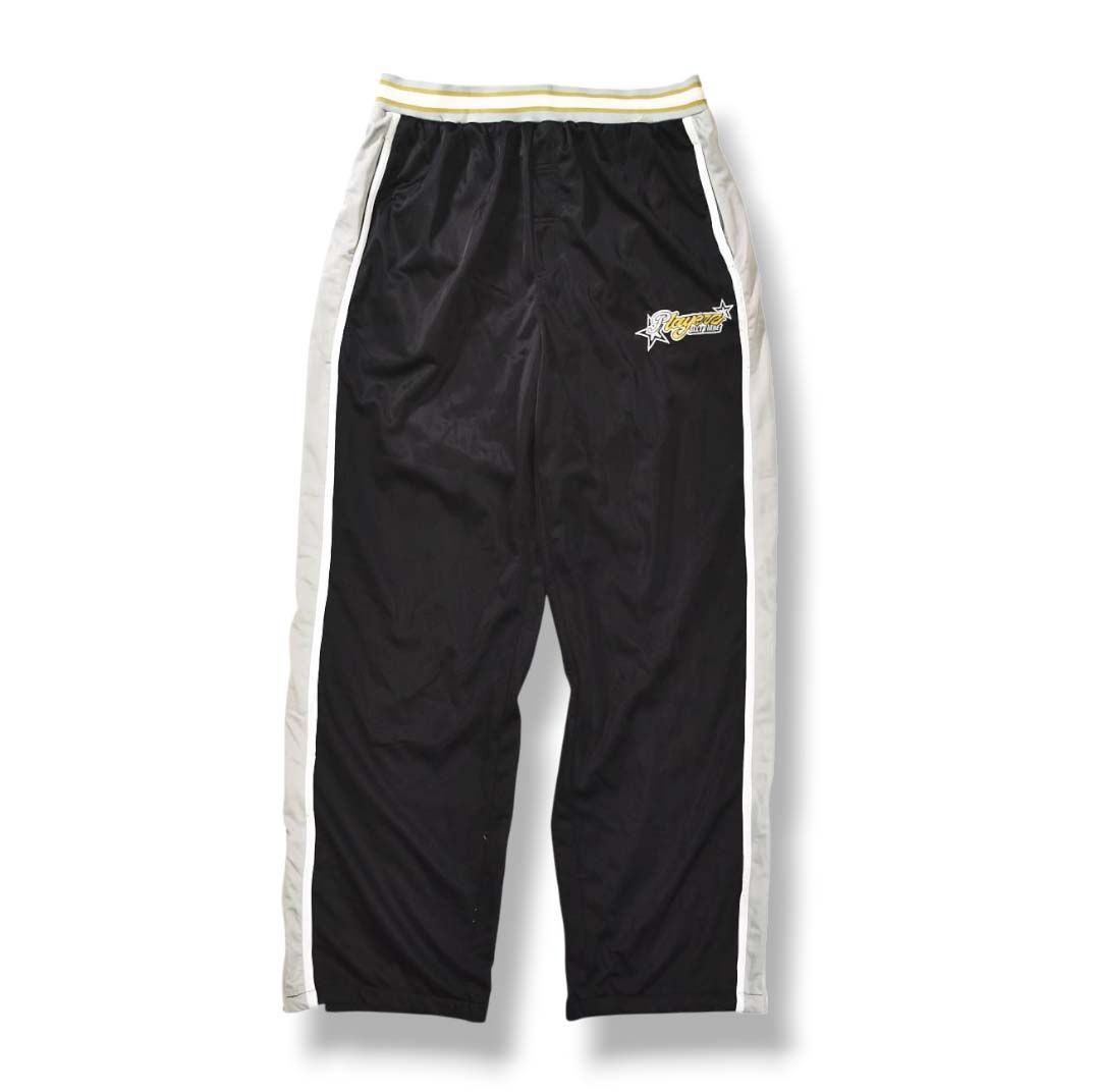 プレイヤーズ シックスティナイン PLAYERZ 69 トラック パンツ ジャージ 裏地 メッシュ 刺繍 ロゴ 3XL ブラックxグレー ストリート カジュアル ウェア ルーズ ビッグシルエット オーバーサイズ メンズ