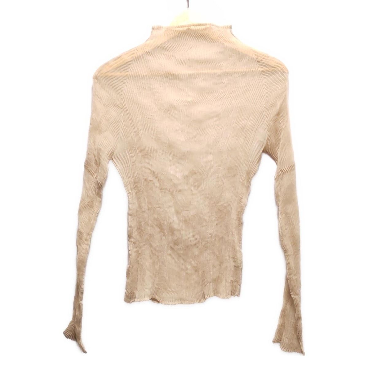 ISSEY MIYAKE FETE イッセイミヤケフェット 長袖カットソー サイズ2 M レディース - ベージュ タートルネック|プリーツ|シースルー