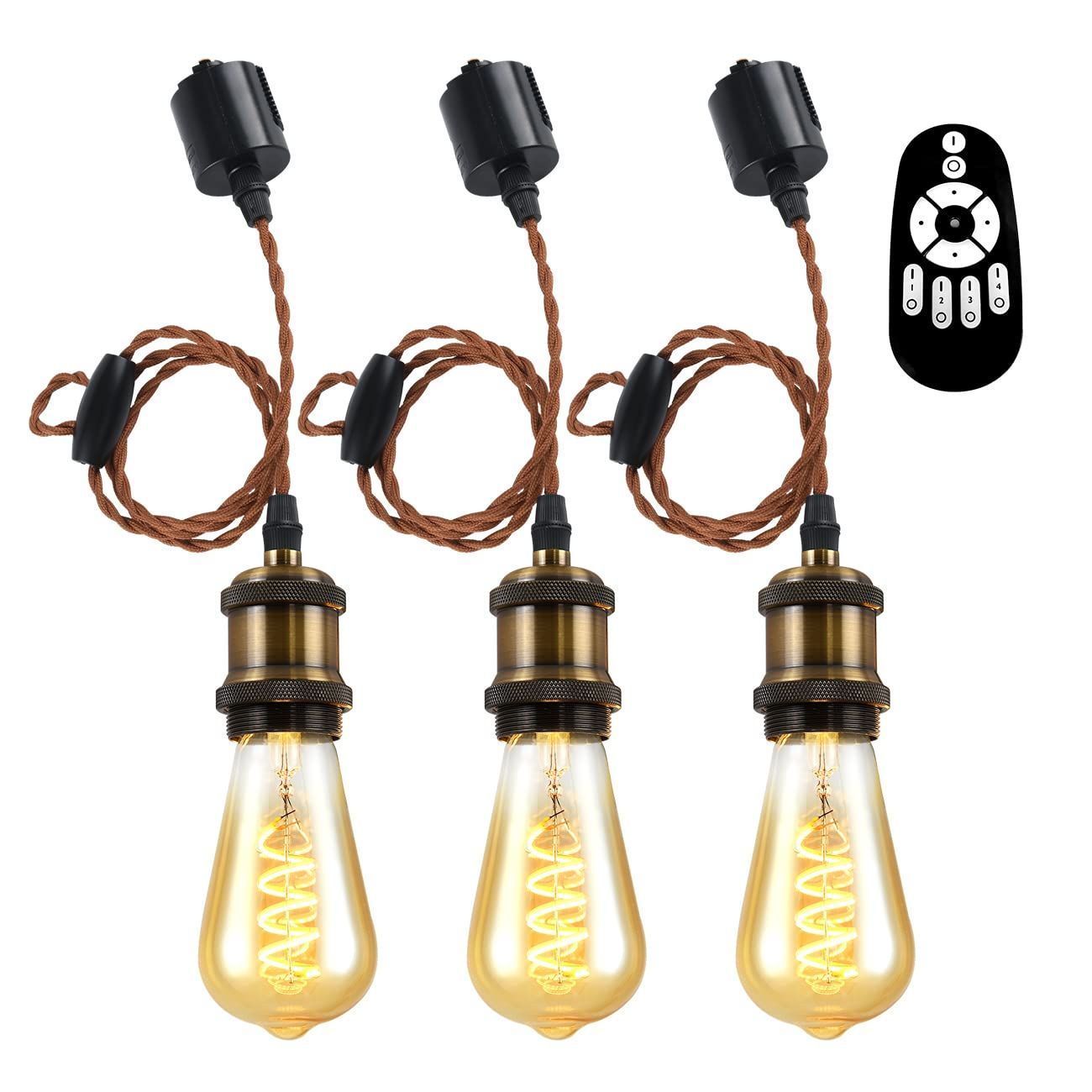 Size 吊りワイヤー ANWIO ペンダントライト 3個セット 配線ダクトレール用 4.5W 20W形相当 E26口金 リモコン付き ダクトレールライト 北欧 シーリングライト レトロペンダントライト エジソン電球 LED電球付き 天井照明 角度調節 省エ