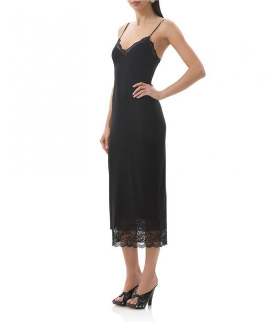 エーエフアールエム レディース ワンピース トップス Nissa Mesh V-Neck Sleeveless Spaghetti Strap Lace Trim Sheath Dress Noir DECORATOM_COM_BR