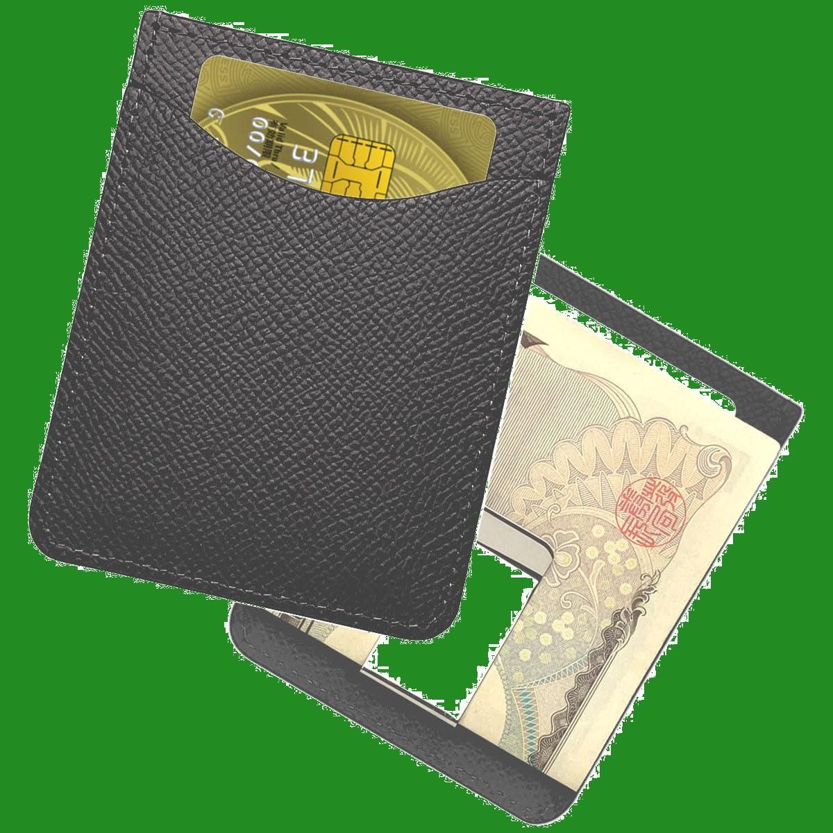 [La Briller]  ハイブランド愛用！超軽量カード入りマネークリップ＆ミニ財布。『ヴォーエプソン』高級革を全面に使用した、洗練されたデザイン。二つ折り札ばさみ＆パスケースも完備。男女問わず贈り物に最適！  (Black)