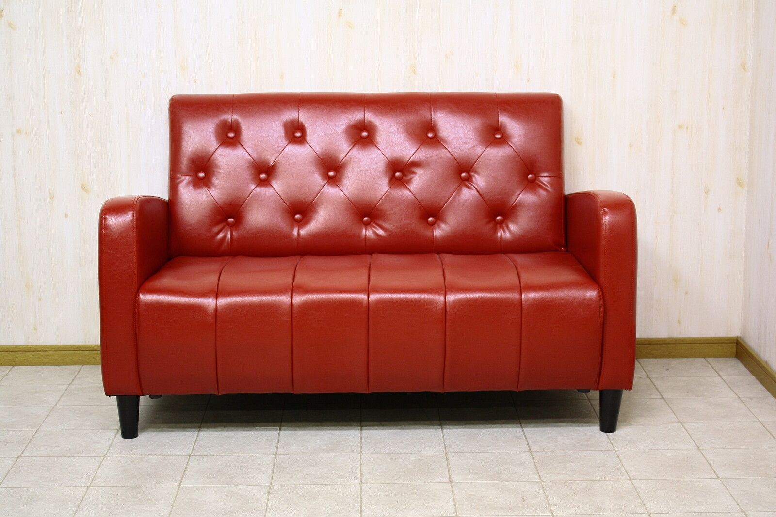 ２人掛 ポケットコイル ソファ レッド 幅130cm バイキャスト風 PVC ソファ 一人暮らし 二人暮らし DINKS NEXPOTALLINN_EU